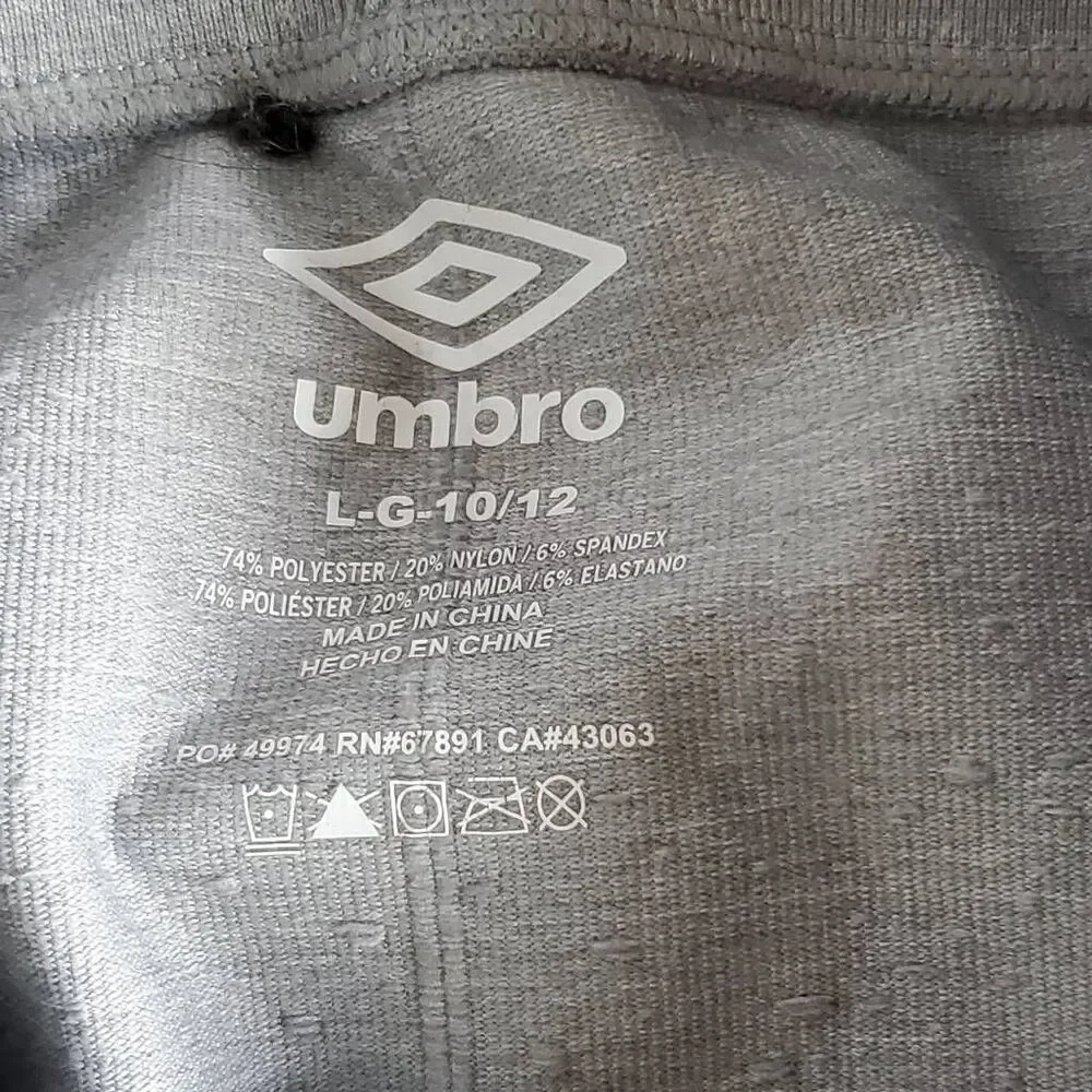 Umbro Girls L 10/12 Gray Jogger Sweatpants Pockets Ribbed Panels Stretch Drawstr